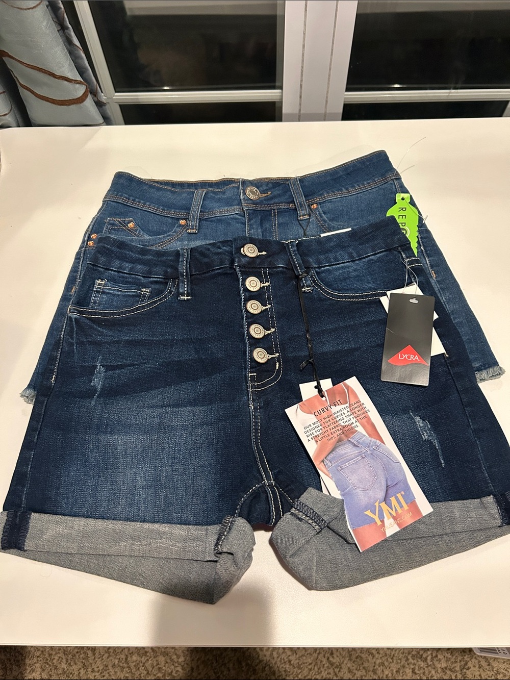 YMI set of two new pair of denim stretch high-rise retro shorts size 5/27 - Picture 2 of 8
